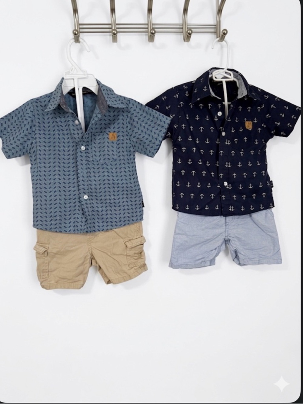Boys Short Sleeve Button-Up Shirt - Navy Anchor Print